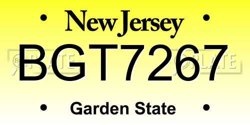 BGT7267 New Jersey License Plate