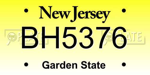 BH5376 New Jersey License Plate