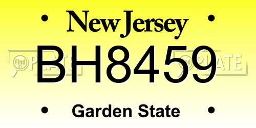 BH8459 New Jersey License Plate