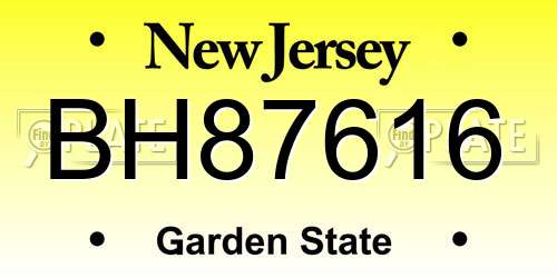 BH87616 New Jersey License Plate