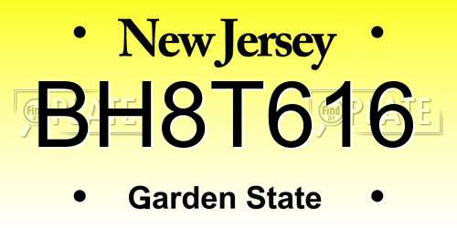 BH8T616 New Jersey License Plate