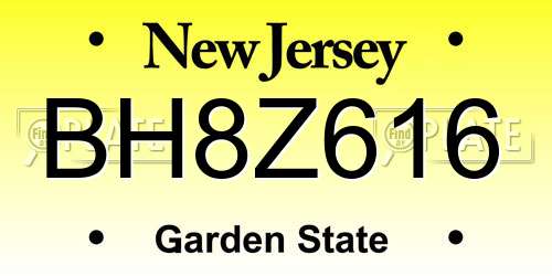BH8Z616 New Jersey License Plate