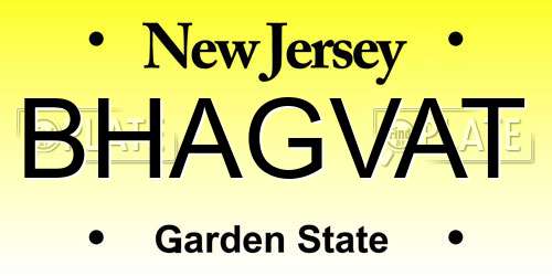 BHAGVAT New Jersey License Plate
