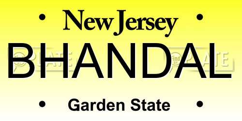 BHANDAL New Jersey License Plate