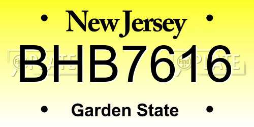 BHB7616 New Jersey License Plate