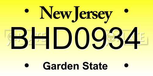 BHD0934 New Jersey License Plate
