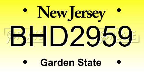 BHD2959 New Jersey License Plate