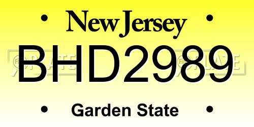 BHD2989 New Jersey License Plate
