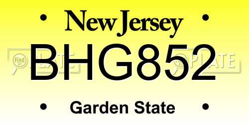 BHG852 New Jersey License Plate
