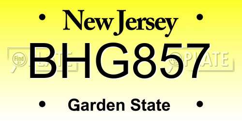 BHG857 New Jersey License Plate