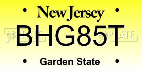 BHG85T New Jersey License Plate