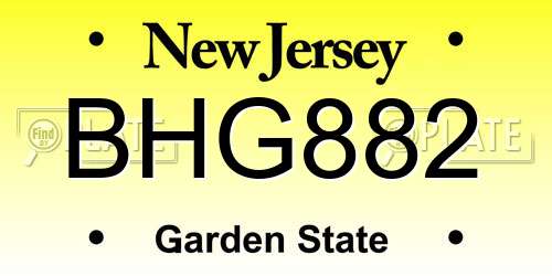 BHG882 New Jersey License Plate