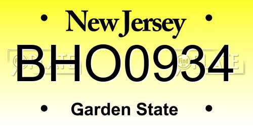 BHO0934 New Jersey License Plate