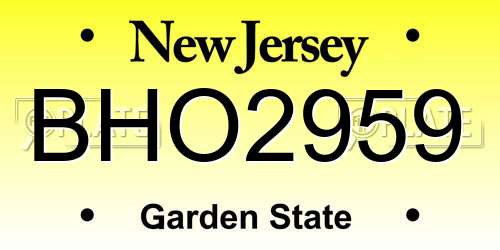 BHO2959 New Jersey License Plate