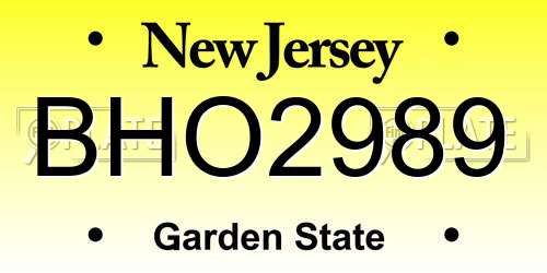 BHO2989 New Jersey License Plate