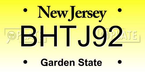 BHTJ92 New Jersey License Plate