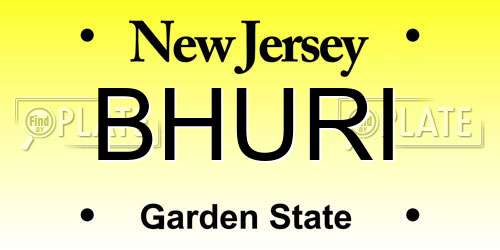 BHURI New Jersey License Plate