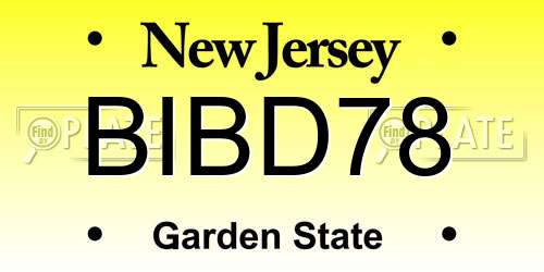 BIBD78 New Jersey License Plate