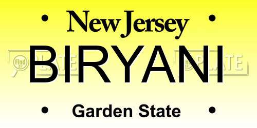 BIRYANI New Jersey License Plate