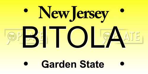 BITOLA New Jersey License Plate