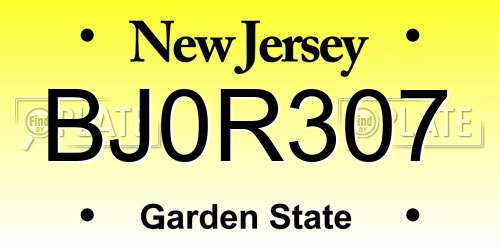 BJ0R307 New Jersey License Plate