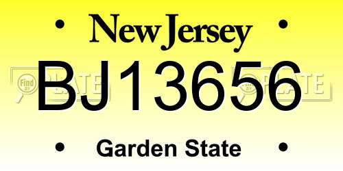 BJ13656 New Jersey License Plate
