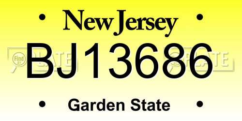 BJ13686 New Jersey License Plate