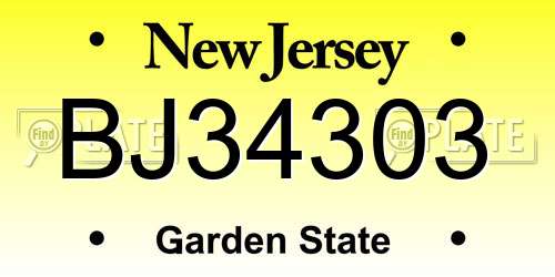 BJ34303 New Jersey License Plate