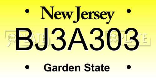 BJ3A303 New Jersey License Plate