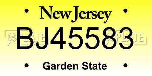 BJ45583 New Jersey License Plate