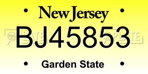 BJ45853 New Jersey License Plate