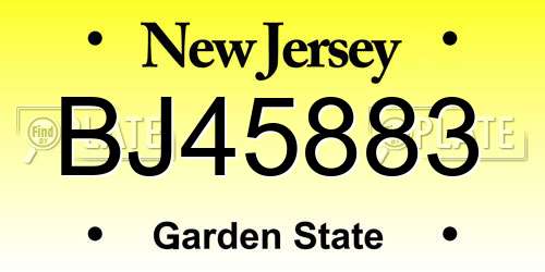 BJ45883 New Jersey License Plate