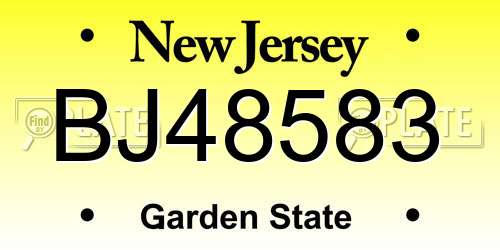 BJ48583 New Jersey License Plate