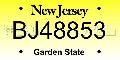 BJ48853 New Jersey License Plate