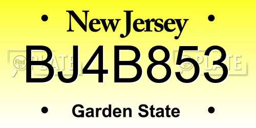 BJ4B853 New Jersey License Plate