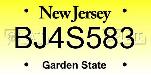 BJ4S583 New Jersey License Plate
