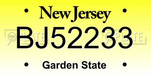 BJ52233 New Jersey License Plate