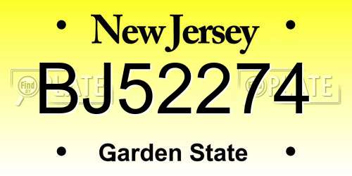 BJ52274 New Jersey License Plate