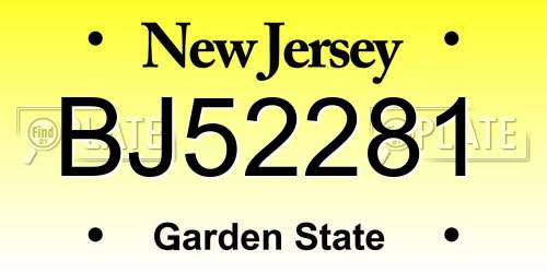 BJ52281 New Jersey License Plate