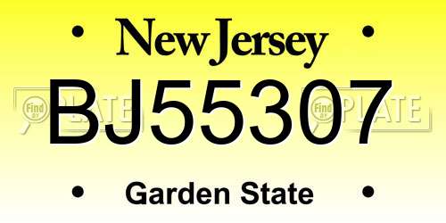 BJ55307 New Jersey License Plate