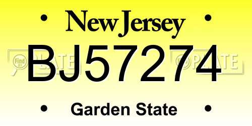 BJ57274 New Jersey License Plate