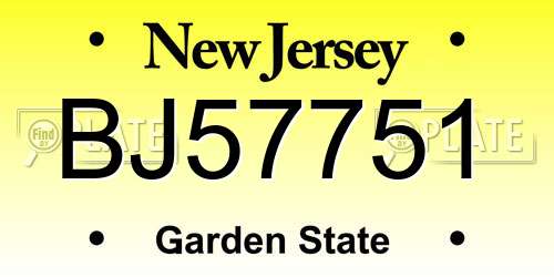 BJ57751 New Jersey License Plate