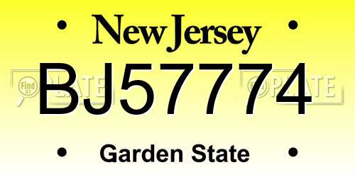 BJ57774 New Jersey License Plate