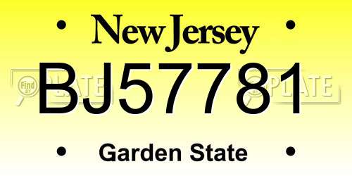 BJ57781 New Jersey License Plate