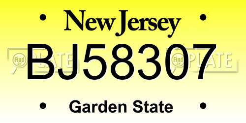 BJ58307 New Jersey License Plate