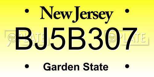 BJ5B307 New Jersey License Plate