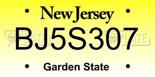 BJ5S307 New Jersey License Plate