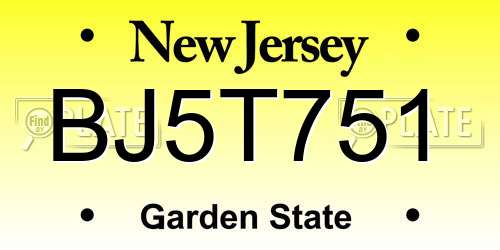 BJ5T751 New Jersey License Plate