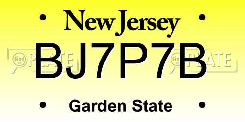 BJ7P7B New Jersey License Plate