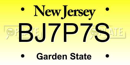 BJ7P7S New Jersey License Plate